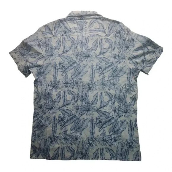 Tenth Ocean Mens Blue White Floral Linen Blend Button Up Shirt US Size Large - Picture 2 of 11